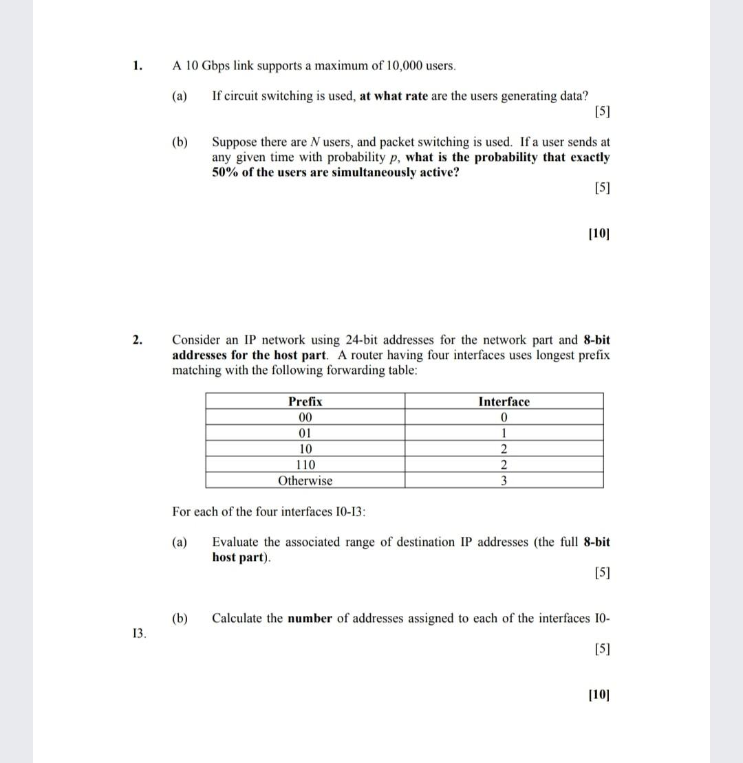 Solved 1. A 10 Gbps link supports a maximum of 10,000 users. | Chegg.com