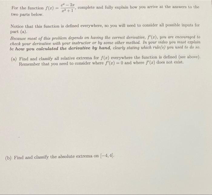Solved " -- 20 2+1 For the function () two parts below. | Chegg.com