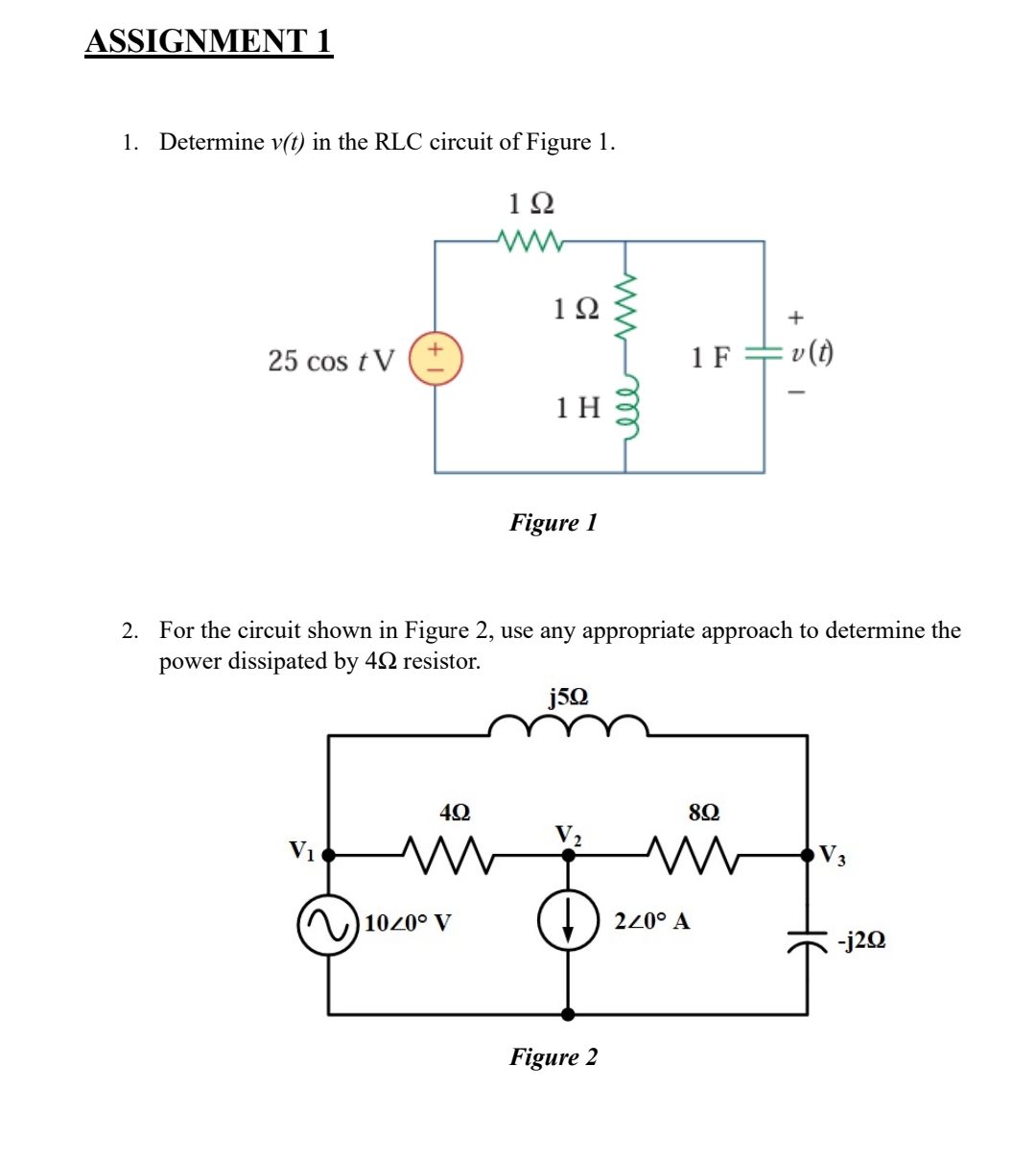 Solved ASSIGNMENT 1Determine v(t) ﻿in the RLC circuit of | Chegg.com