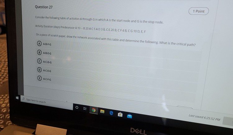 Solved Question 27 1 Point Consider the following table of | Chegg.com