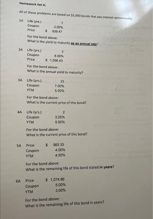 Solved All of these problems are based on $1,000 bonds that | Chegg.com