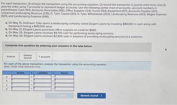Solved For each transaction, (1) analyze the transaction | Chegg.com