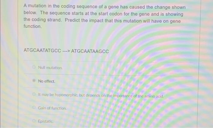 Solved A mutation in the coding sequence of a gene has | Chegg.com