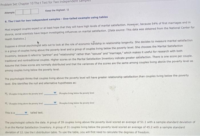 Solved Problem Set: Chapter 10 The t Test for Two | Chegg.com