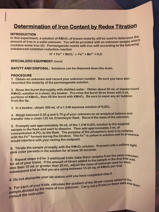 Determination of Iron Content by Redox Titration