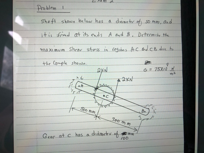 Solved Problem Shaft shown below has a diameter of somm, and | Chegg.com