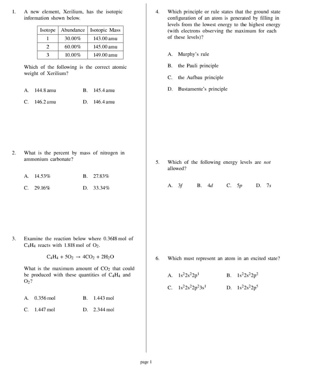 Solved 1. 2. 3. A new element, Xerilium, has the isotopic | Chegg.com