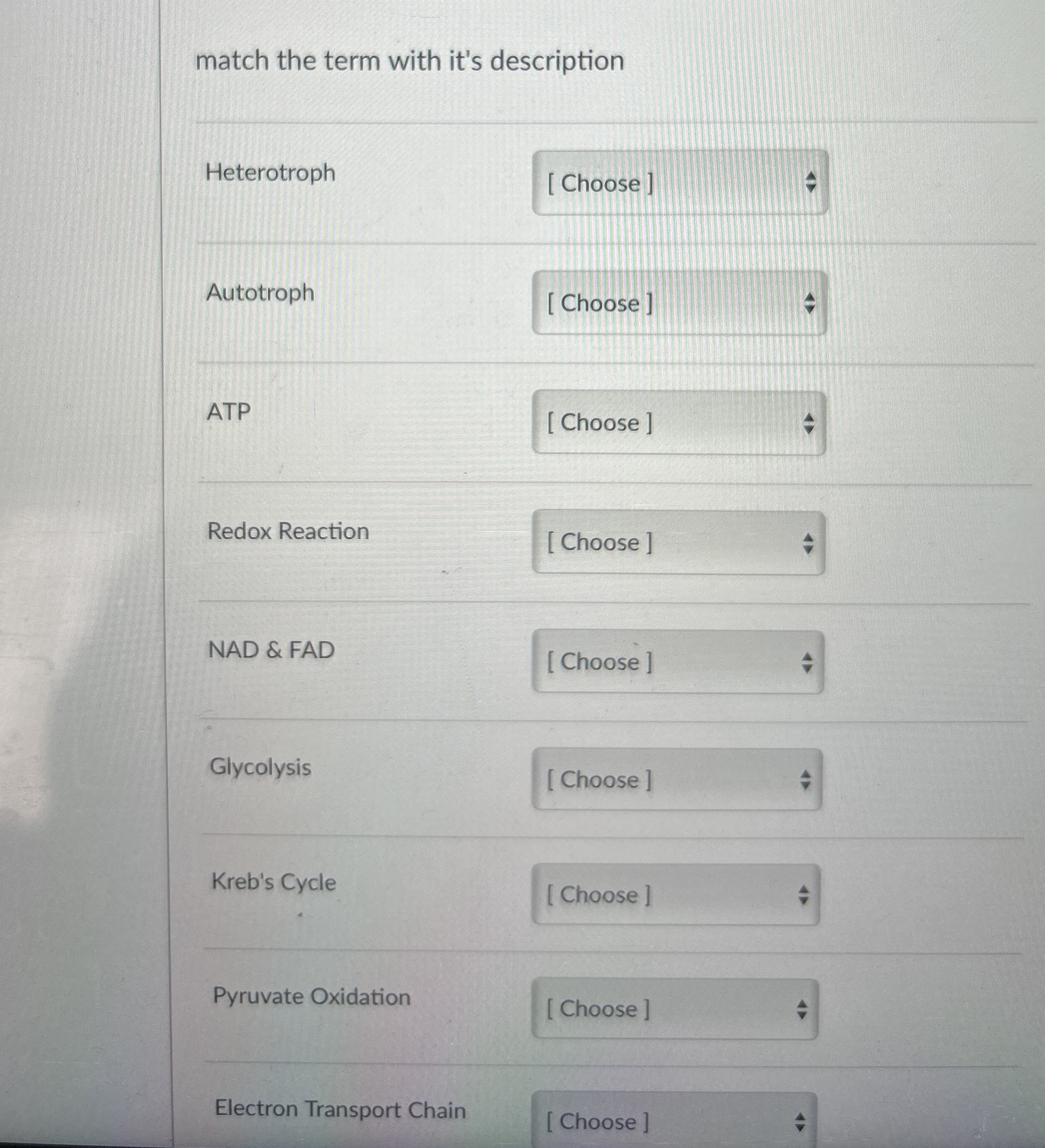 Solved match the term with it's