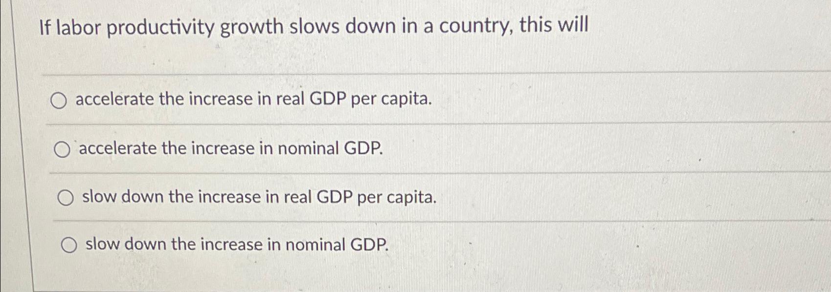 Solved If labor productivity growth slows down in a country, | Chegg.com