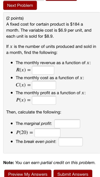 Solved Next Problem (2 points) A fixed cost for certain | Chegg.com