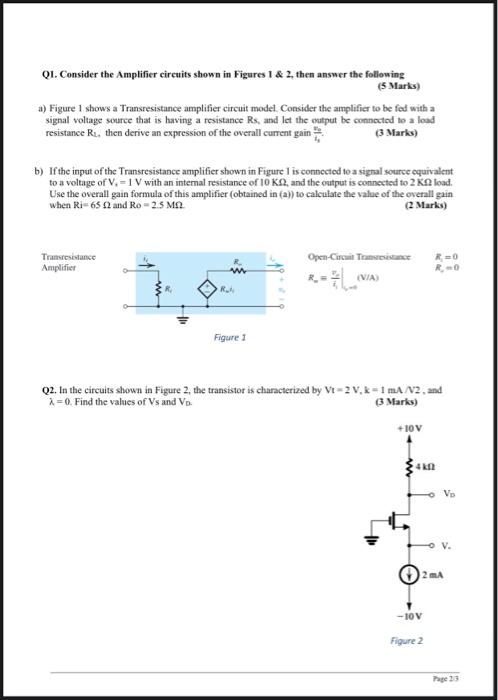 Solved Q1. Consider the Amplifier circuits shown in Figures | Chegg.com