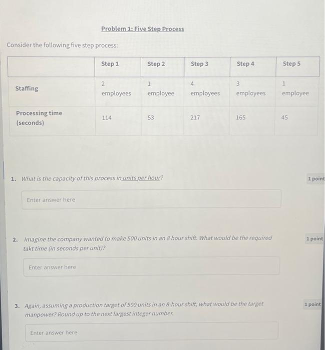 Solved Problem 1: Five Step Process Consider the following | Chegg.com