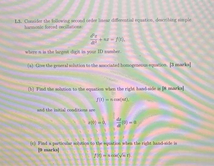 Solved L3. Consider the following second order linear | Chegg.com