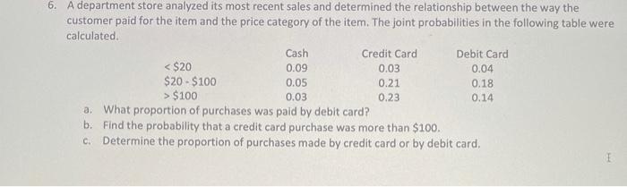 Solved 6. A department store analyzed its most recent sales | Chegg.com