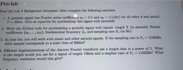 Pre-lab Read the Lab 3 Background document, then | Chegg.com