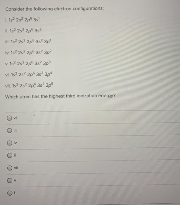 Solved Consider the following electron configurations: 1. 1s | Chegg.com