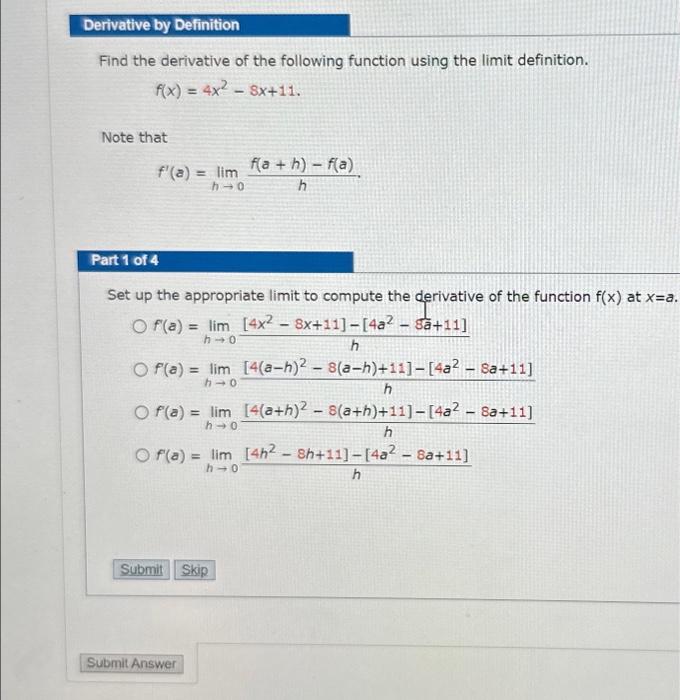 Solved Find the derivative of the following function using | Chegg.com