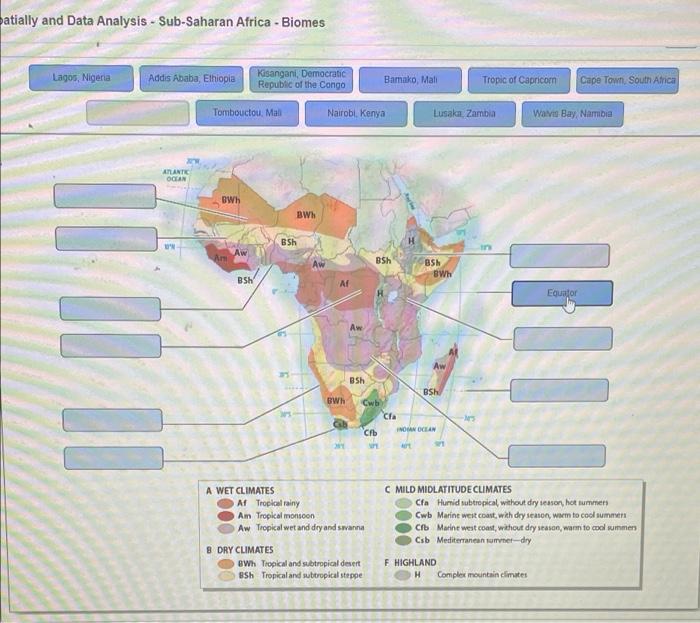 patially and Data Analysis - Sub-Saharan Africa - Biomes
Lagos, Nigeria
Addis Ababa, Ethiopia
Kisangani, Democratic
Republic 