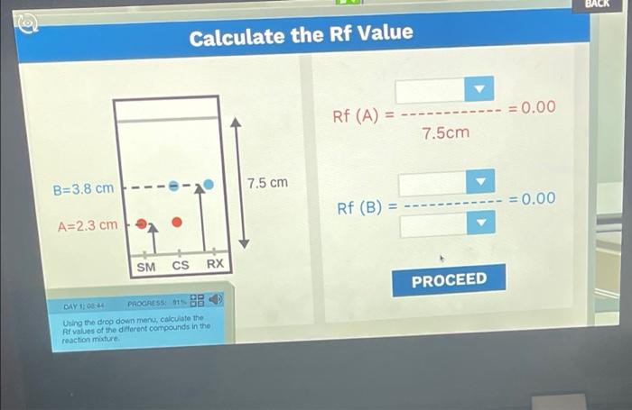 Solved BACK Calculate the Rf Value = 0.00 Rf (A) = 7.5cm 7.5 | Chegg.com