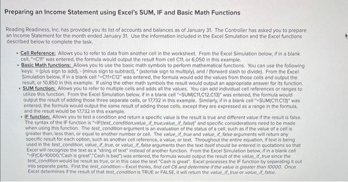 Solved Preparing an Income Statement using Excel's SUM, IF | Chegg.com