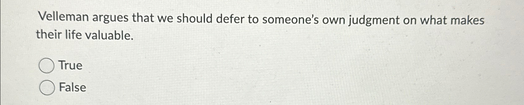 Solved Velleman argues that we should defer to someone's own | Chegg.com