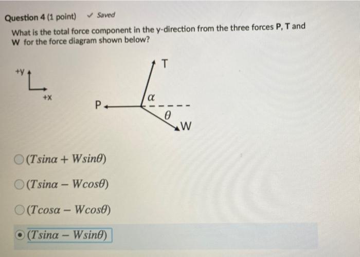Solved Question 4 (1 point) Saved What is the total force | Chegg.com