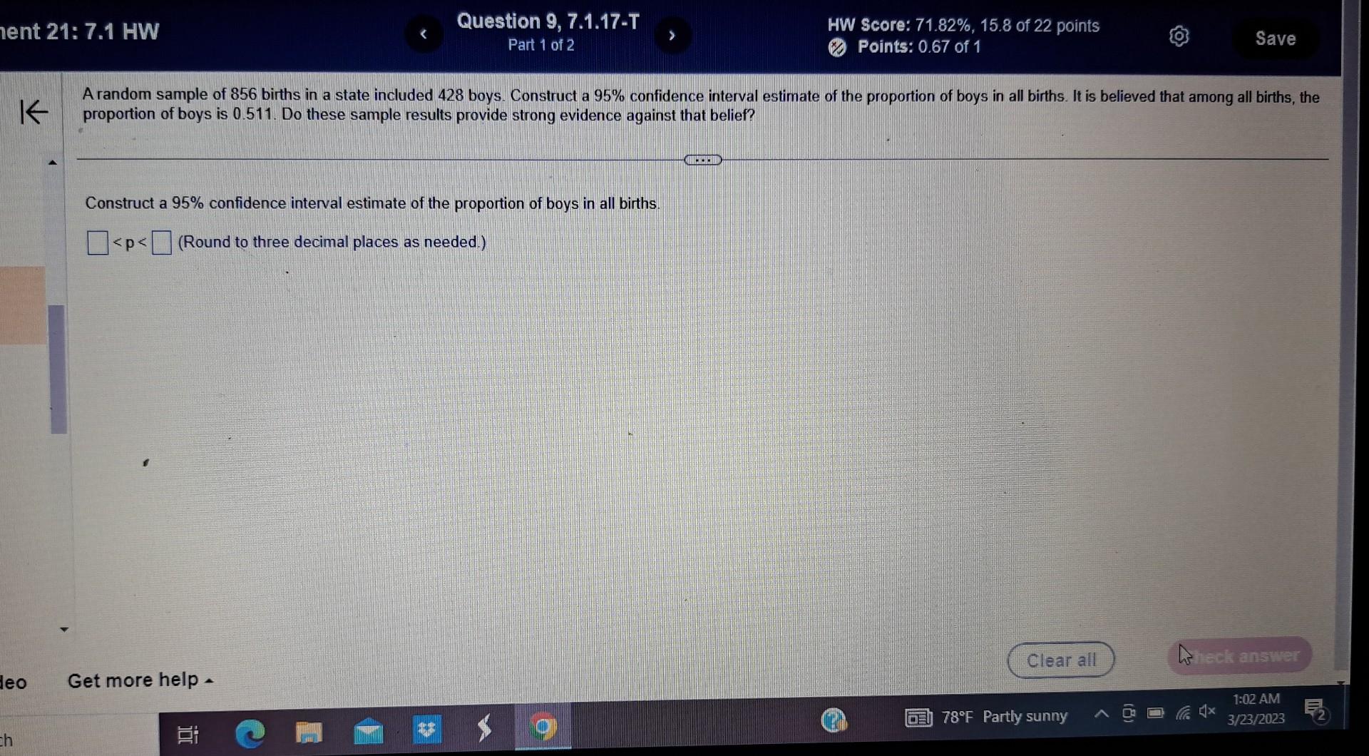 Solved A random sample of 856 births in a state included 428 | Chegg.com