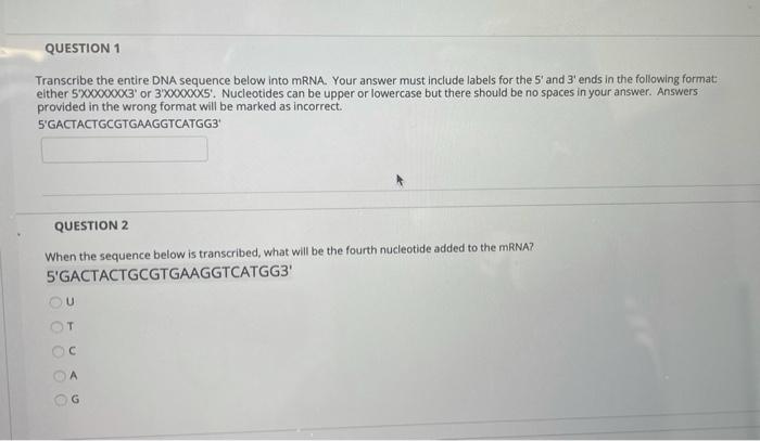 Solved QUESTION Transcribe The Entire DNA Sequence Below Chegg Com