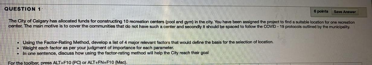 Solved QUESTION 1 6 points Save Answer The City of Calgary | Chegg.com