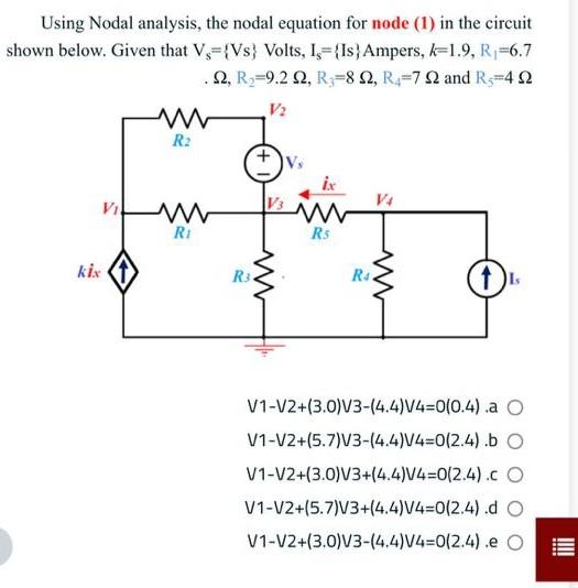 Solved Using Nodal analysis, the nodal equation for node (1) | Chegg.com