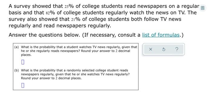 Solved A survey showed that 23% of college students read | Chegg.com