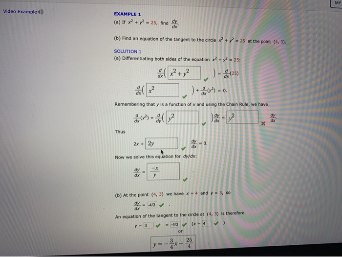 Solved Video Example Example 1 A If X2 Y2 25 Find Y Chegg Com