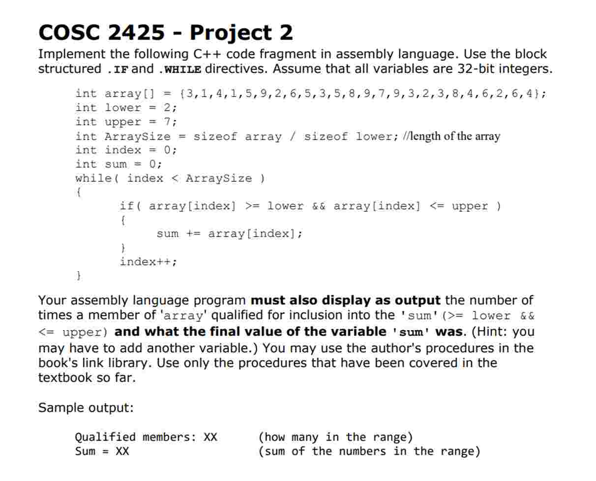 Solved Write the assembly code using MASM .COSC 2425 - | Chegg.com