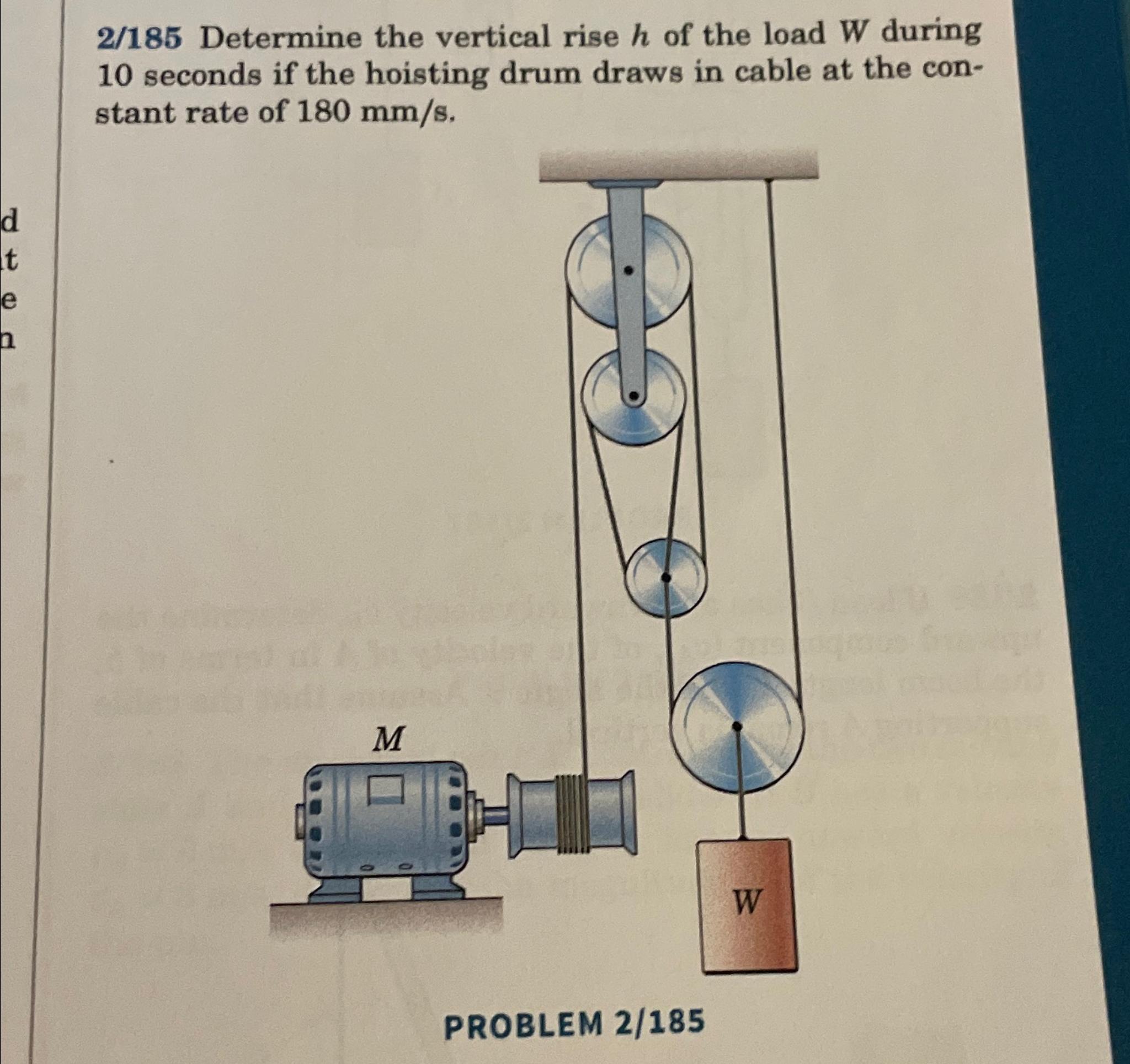 Solved 2/185 ﻿Determine the vertical rise h ﻿of the load W | Chegg.com