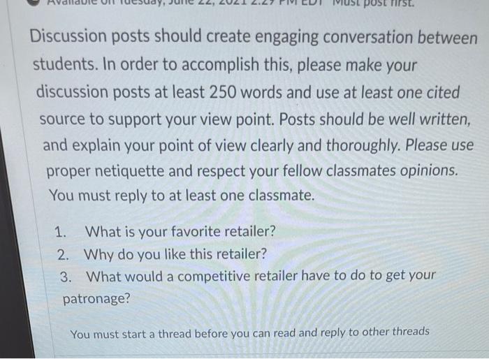 Solved post first. Discussion posts should create engaging | Chegg.com