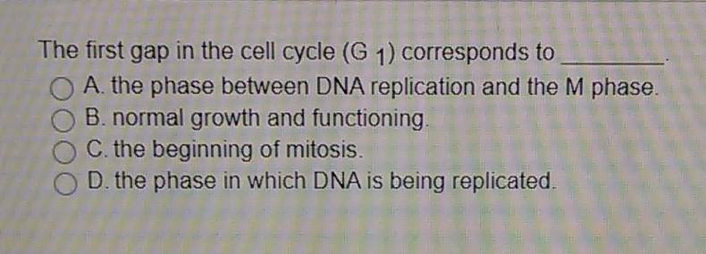 Solved The first gap in the cell cycle (G1) corresponds to | Chegg.com