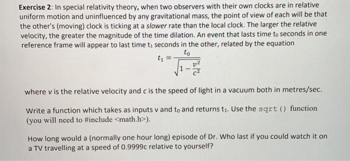 Solved Exercise 2: In Special Relativity Theory, When Two | Chegg.com