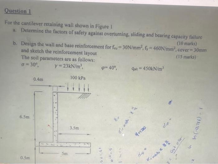 Solved Question 1 For the cantilever retaining wall shown in | Chegg.com