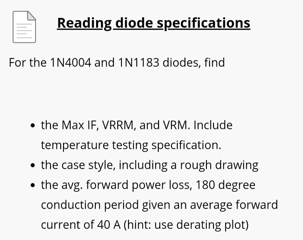 Reading diode specifications For the 1N4004 and | Chegg.com
