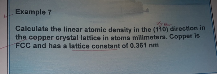 Solved Example 7 Calculate the linear atomic density in the | Chegg.com