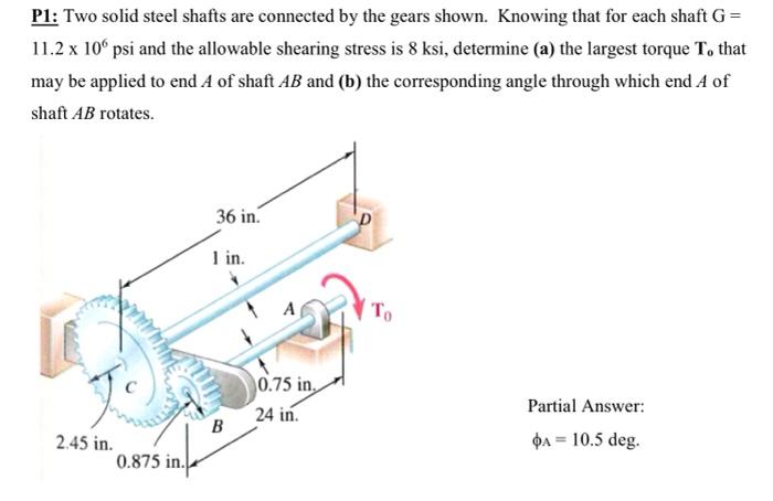 Solved P1: Two solid steel shafts are connected by the gears
