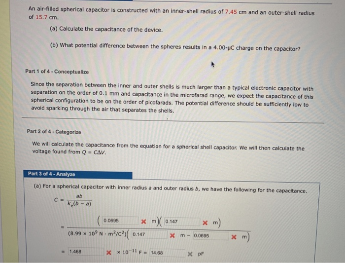 Solved An Air-filled Spherical Capacitor Is Constructed With | Chegg.com