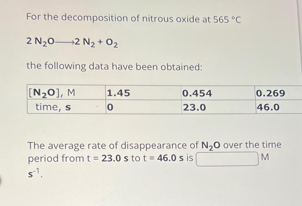 Solved For the of nitrous oxide at