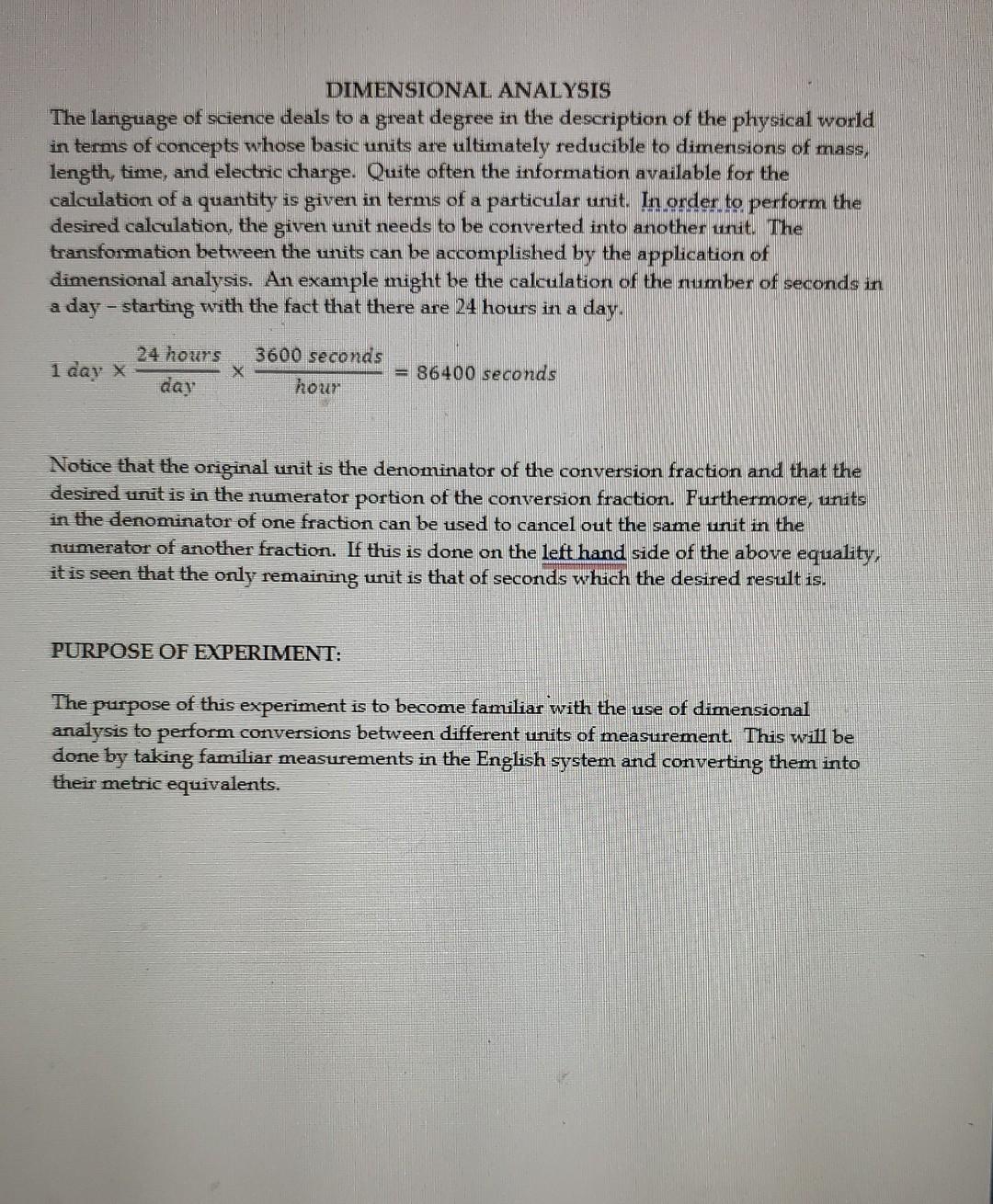 Solved DIMENSIONAL ANALYSIS The language of science deals to