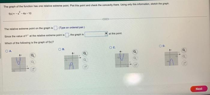 Solved f(x)=−x2−4x−10 The relative extreme point on the | Chegg.com