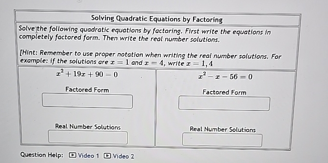 Solved Solving Quadratic Equations by FactoringSolve the | Chegg.com