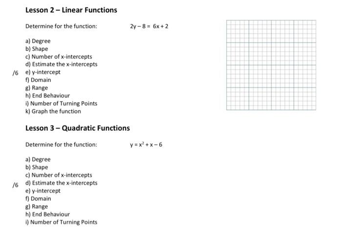 Solved Lesson 2 - Linear Functions Determine for the | Chegg.com
