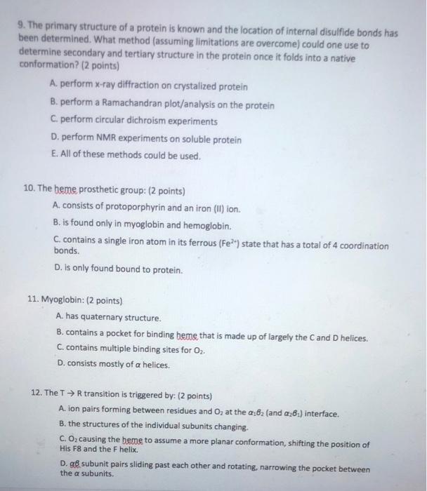 Solved 9. The primary structure of a protein is known and | Chegg.com