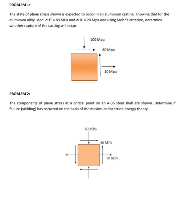 Solved PROBLEM 1: The state of plane stress shown is | Chegg.com