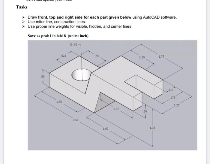 Solved Tasks Draw front, top and right side for each part | Chegg.com